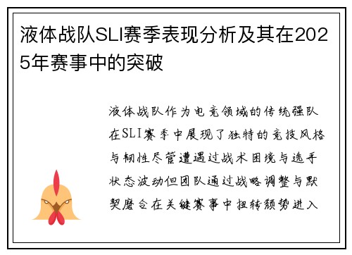 液体战队SLI赛季表现分析及其在2025年赛事中的突破