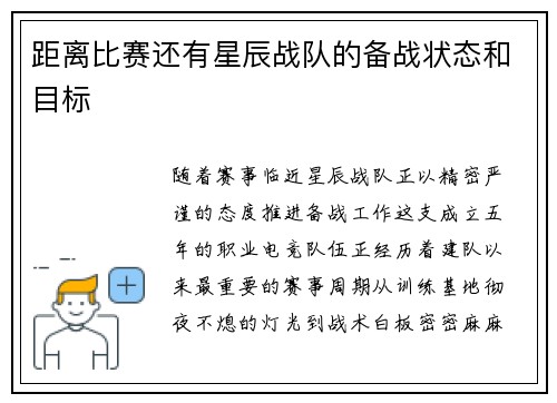 距离比赛还有星辰战队的备战状态和目标